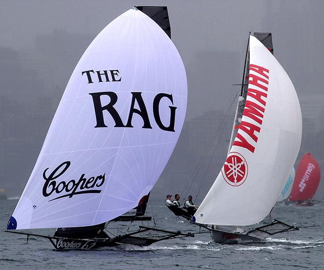 The Rag and Yamaha had a spectacular duel down the second run to Obelisk - 18ft Skiffs - JJ Giltinan Championship 2017 © 18footers.com